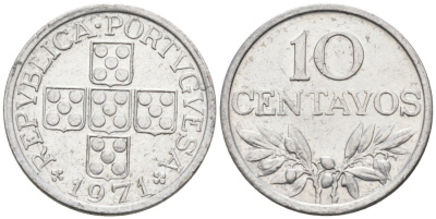 Португалия 10 сентаво 1971 KM 594 алюминий 4564-911