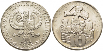Польша 10 злотых 1965 MW, 700 лет Варшаве, проба, probe KM Pr 133 медно-никель  UNC 4127-543