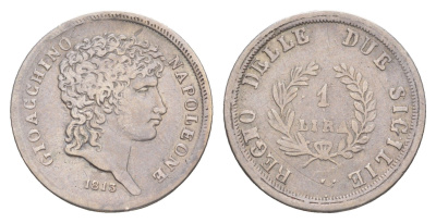 Неаполь 1 лира 1813 Иоахим Мюрат (1808-1815) KM 257 серебро 00-903-15