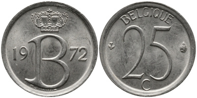 Бельгия 25 сантимов 1972 Belgique, Бодуэн I (1951-1993) KM 153.1 медно-никель 99-423