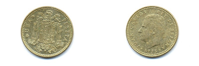 Испания 1 песета 1975 (80) Хуан Карлос I (1975-2014) KM 806 алюминиевая бронза 54-938