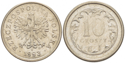 ПОЛЬША 10 ГРОШЕЙ 1993 MW KM 279 медно-никель 112-816
