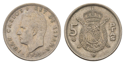 Испания 5 песет 1975 (79) Хуан Карлос I (1975-2014) KM 807 медно-никель 3336-545