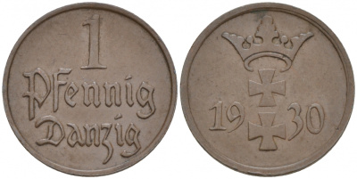 Данциг 1 пфенниг 1930 KM 140 бронза 44-136