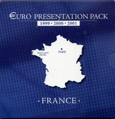 Франция набор из 3 евронаборов по 8 монет 1999-2001 оригинальный официальный набор из трех евронаборов, в картонном буклете    UNC  7-6-1-07