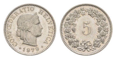 Швейцария 5 раппенов 1979 KM 26 медно-никель 4532-711