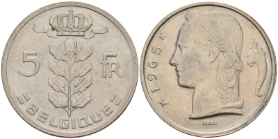 Бельгия 5 франков 1965 Belgique KM 134.1 медно-никель    4187-231