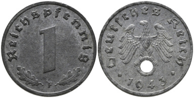 ГЕРМАНИЯ 1 РЕЙХСПФЕННИГ 1943 F KM 97, J.369 цинк 96-813