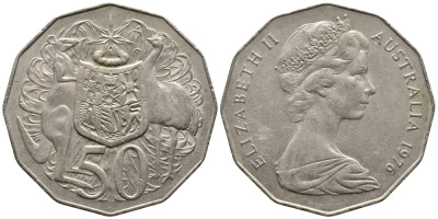 Австралия 50 центов 1976 Елизавета II (1952-2022), герб Австралии, кенгуру KM 68 медно-никель 84-1034