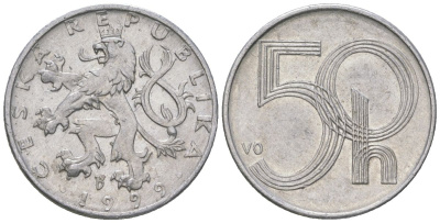 Чехия 50 геллеров 1999 b’ KM 3 алюминий 4528-516