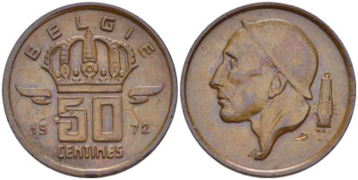 Бельгия 50 сантимов 1972 Belgie, Бодуэн I (1951-1993) KM 149.1 бронза 214-215