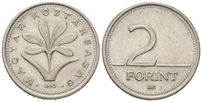 Венгрия 2 форинта 1993 BP, цветок KM 693 медно-никель UNC 4617-1037