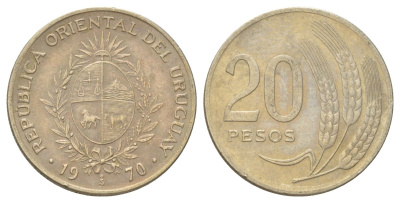 Уругвай 20 песо 1970 KM 56 медь цинк никель 4627-836