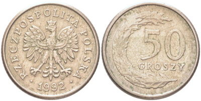 Польша 50 грошей 1992 Y 281 медно-никель UNC 4614-653