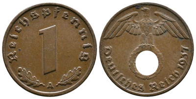 Германия 1 рейхспфенниг 1937 A KM 89, J. 361 бронза    220-219