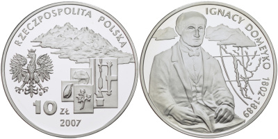 Польша 10 злотых 2007 MW, серия польские путешественники - Игнацы Домейко (1802-1889) KM 585 серебро PROOF 06-245-12