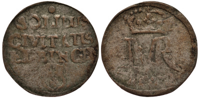 Польша, Эльблонг 1 шиллинг (шеляг) 1672 Михаил Корибут Вишневецкий король Польский, Великий Князь Литовский (1669-1673), вес 0,50 гр. KM 90 серебро 1516-1214