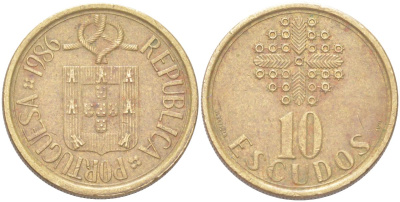 Португалия 10 эскудо 1986 KM 633 никель латунь 4143-453