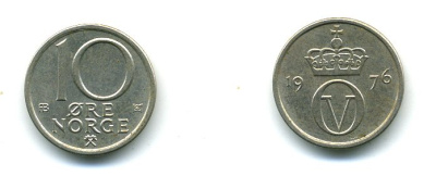 НОРВЕГИЯ 10 ЭРЕ 1976 KM 416 медно-никель 4364-936