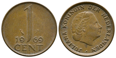 НИДЕРЛАНДЫ 1 ЦЕНТ 1969 ЮЛИАНА KM 180 бронза 75-1233