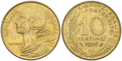 ФРАНЦИЯ 10 САНТИМОВ 1986 ТИП MARIANNE KM 929, LE FRANC 144.26 медь алюминий никель 4573-1032