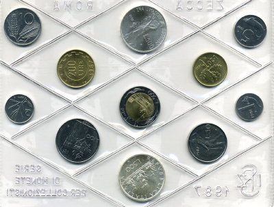 Италия госнабор из 11 монет 1985 150 лет со дня смерти Джакомо Леопарди KM MS 18 серебро UNC 7-5-1-2