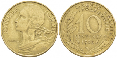 ФРАНЦИЯ 10 САНТИМОВ 1975 ТИП MARIANNE KM 929 медь алюминий никель 3309-1056