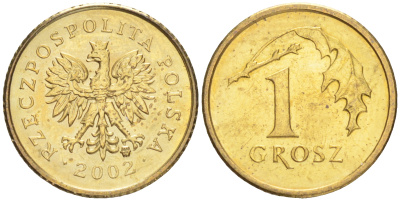 Польша 1 грош 2002 MW KM 276, Parchimowicz 701k латунь UNC 4516-821