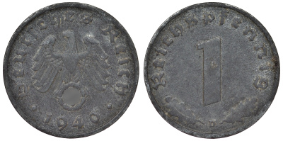 Германия 1 рейхспфенниг 1940 D KM 97, J. 369 цинк 4124-167