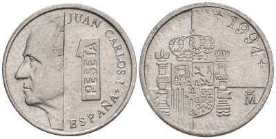 Испания 1 песета 1994 M, Хуан Карлос I (1975-2014) KM 832 алюминий 4602-1156
