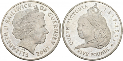 Гернси 5 фунтов 2001 100 лет со дня смерти королевы Виктории KM 106 медно-никель 73-834