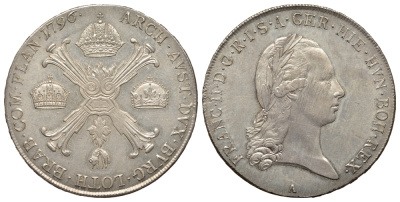 Австрийские Нидерланды 1 кроненталер 1796 A Франциск II KM 62.1, Dav. 1180 серебро 00-811-57