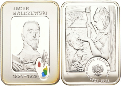 Польша 20 злотых 2003 Ясек Малжевски, аллегория Смерти закрывающей глаза старику, цветная эмаль, в оригинальной пластиковой коробке KM 478 серебро PROOF 1072-7-43
