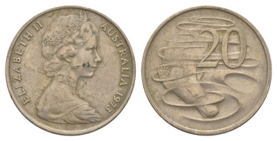 Австралия 20 центов 1973 Елизавета II (1952-2022), утконос KM 66 медно-никель 4384-1232