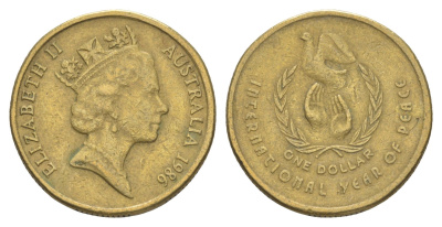 Австралия 1 доллар 1986 Международный год мира KM 87 алюминиевая бронза 4652-216