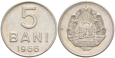 Румыния 5 бани 1966 год тип KM 92 сталь плакированная никелем 4152-534