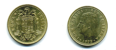 Испания 1 песета 1975 (80) Хуан Карлос I (1975-2014) KM 806 алюминиевая бронза 54-549