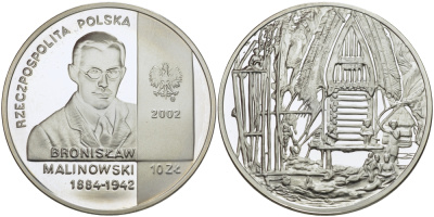 Польша 10 злотых 2002 MW, Бронислав Малиновский (1884-1942) KM 432 серебро PROOF 1087-9-22