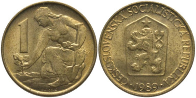 ЧЕХОСЛОВАКИЯ 1 КРОНА 1989 KM 50 алюминиевая бронза UNC 181-153