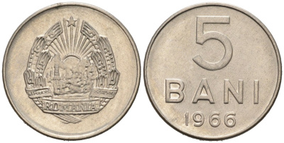 Румыния 5 бани 1966 год тип KM 92 сталь плакированная никелем 4564-641