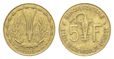 Западная Африка (BCEAO) 5 франков 1990 KM 2a медь алюминий никель UNC 4651-868