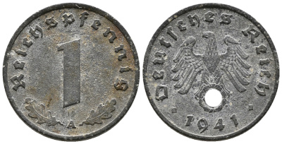 ГЕРМАНИЯ 1 РЕЙХСПФЕННИГ 1941 A KM 97, J. 369 цинк 39-1211