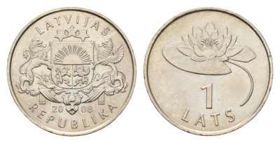 Латвия 1 лат 2008 Лилия KM 92 медно-никель UNC 4679-344