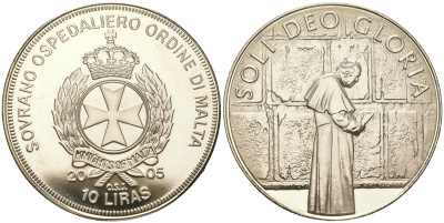 Мальтийский орден 10 лир 2005 Иоанн Павел II, молитва  медно-никель  PROOF  11-236-24
