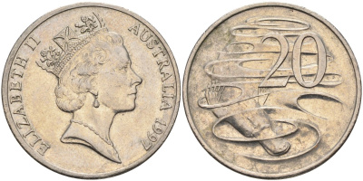Австралия 20 центов 1997 Елизавета II (1952-2022), утконос KM 82 медно-никель 4131-932