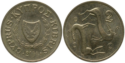 Кипр 2 цента 2004 KM 54.3 никель латунь 4158-465