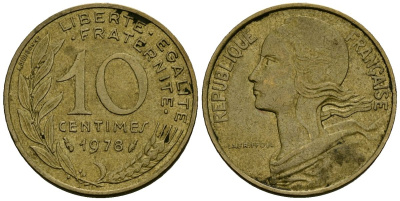 Франция 10 сантимов 1978 тип Marianne KM 929 алюминиевая бронза 4136-418