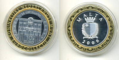 Мальта 10 евро 2009 серия культурное наследие, дворец Кастеллания, евроколлекция Нидерландского монетного двора KM 133 серебро PROOF 05-042-22