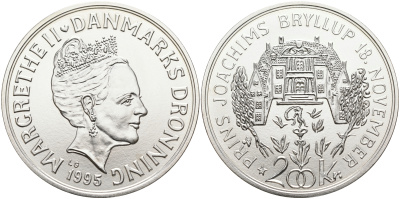 Дания 200 крон 1995 Королевская свадьба принца Иоахима KM 882 серебро UNC 01-148-15
