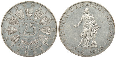 Австрия 25 шиллингов 1956 200 лет со дня рождения Моцарта KM 2881 серебро aUNC 413-6722